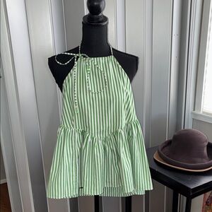 Free People Green and White Striped Top